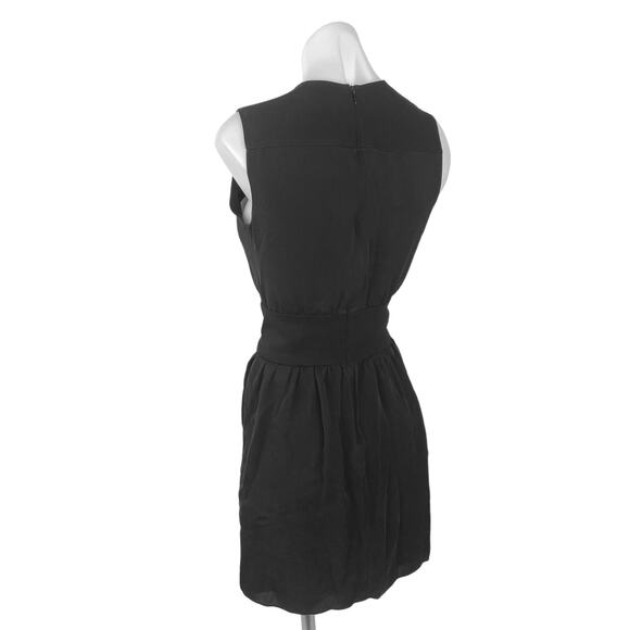 Theory Black 100% Silk Crew-Neck Sleeveless Shirred A-Line Mini Shift Dress Sz 2 - Picture 5 of 8